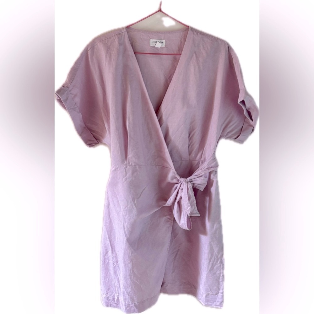 HUDSON NORTH Linen Blend Lavender Wrap Dress